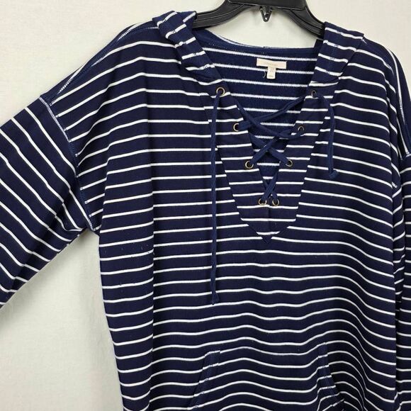 Vanity M Lace Mixed Knit Hoodie Cowl Neck Boho Top - Picture 1 of 10